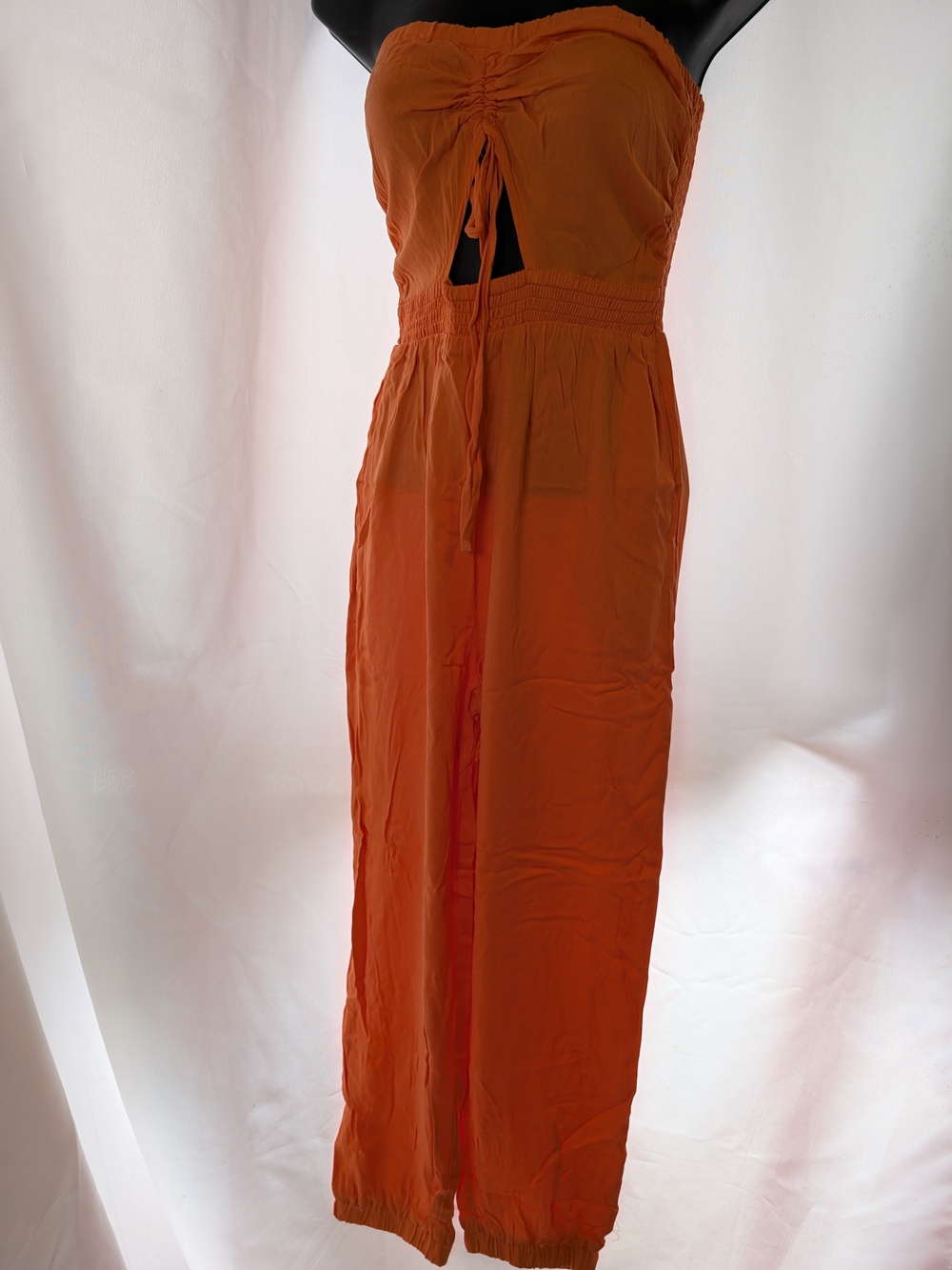 Gilli Strapless Orange Drawstring Wide-Leg Jumpsuit